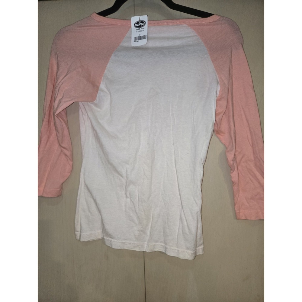 Vintage Hooters Hottie Phi Sorority University Raglan T Shirt Pink White Medium - Picture 3 of 4